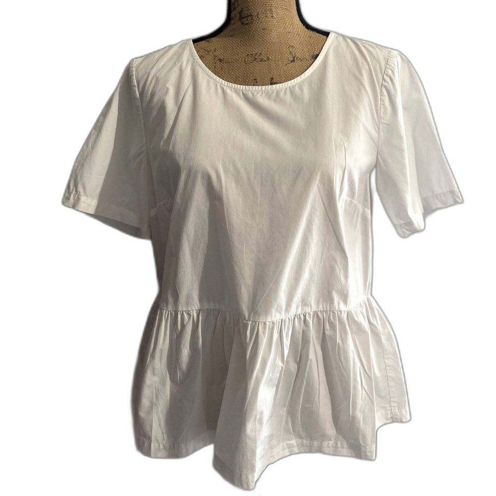 Anthropologie‎ JUST Female Mona Peplum Blouse White Poplin Cotton Spring Small